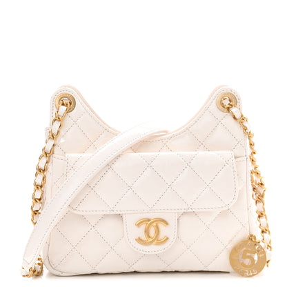 Chanel Shiny Crumpled Calfskin Quilted Small Wavy CC Hobo White 1 of 11