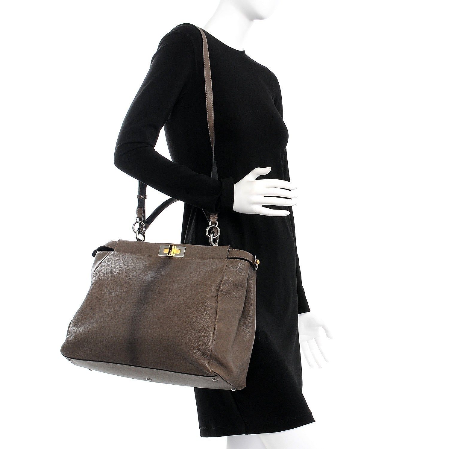 Fendi Goatskin Zucca Large Peekaboo Iconic Satchel Taupe Tobacco Moro 2 of 13