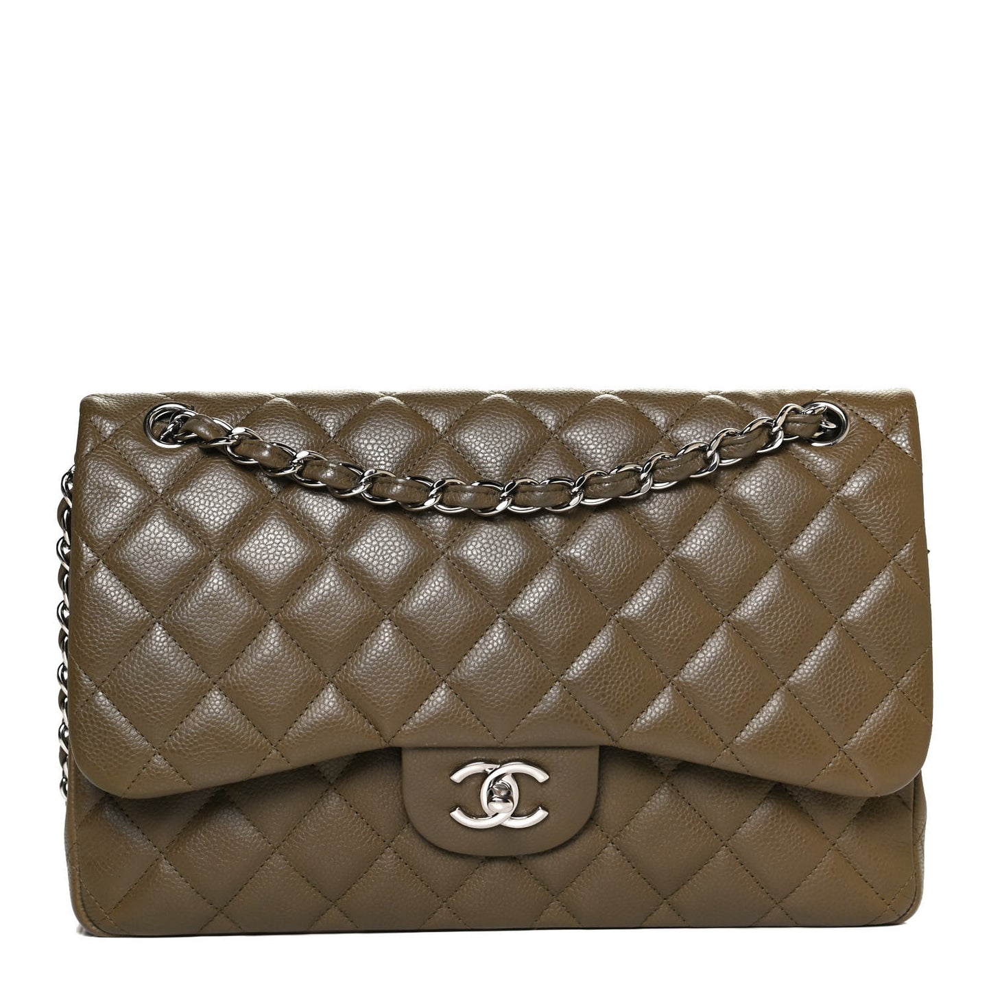 Caviar Quilted Jumbo Double Flap Dark Green