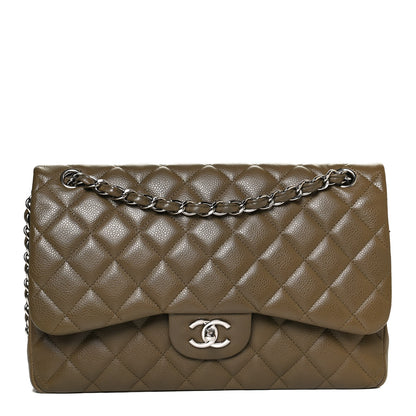 Chanel Caviar Quilted Jumbo Double Flap Dark Green 1 of 10