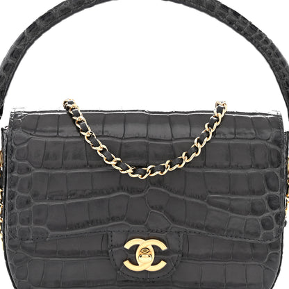 Chanel Calfskin Crocodile Embossed Turn Around Mini Flap Dark Grey 8 of 12