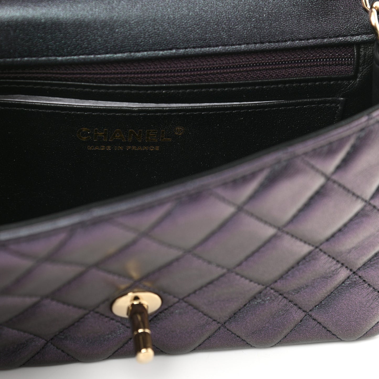 Iridescent Lambskin Quilted Mini Rectangular Flap Black