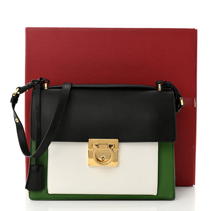 Salvatore Ferragamo Calfskin Colorblock Marisol Top Handle Shoulder Bag Black Green White 10 of 10