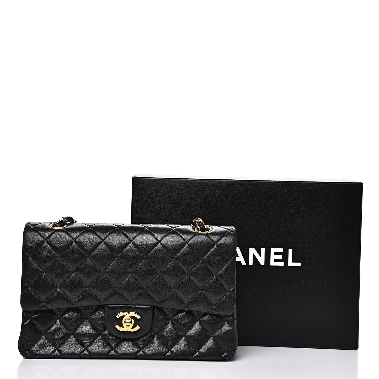 Lambskin Quilted Medium Double Flap Black