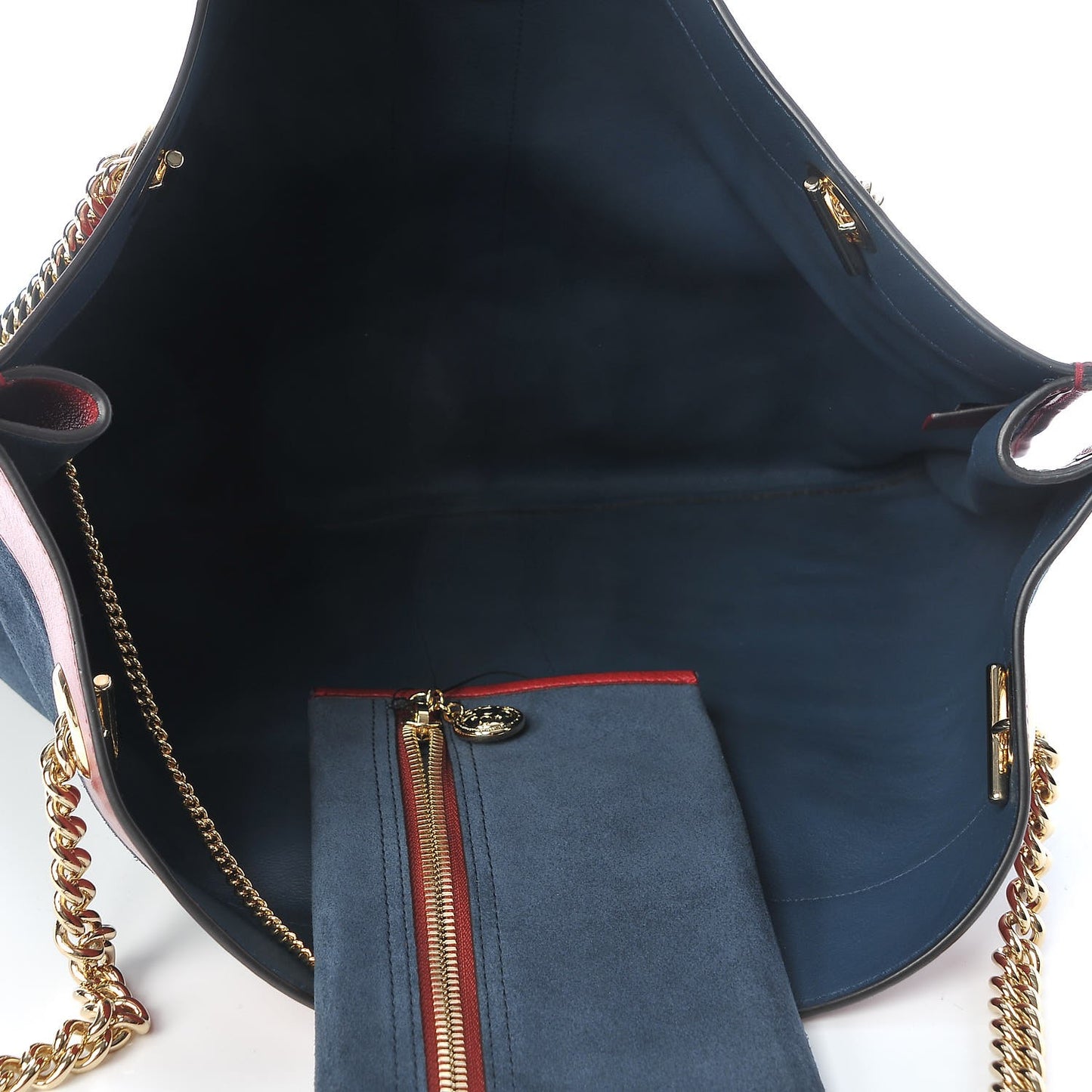 Suede Calfskin Large Rajah Chain Tote New Blue Romantic Cherry