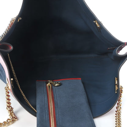 Gucci Suede Calfskin Large Rajah Chain Tote New Blue Romantic Cherry 5 of 9