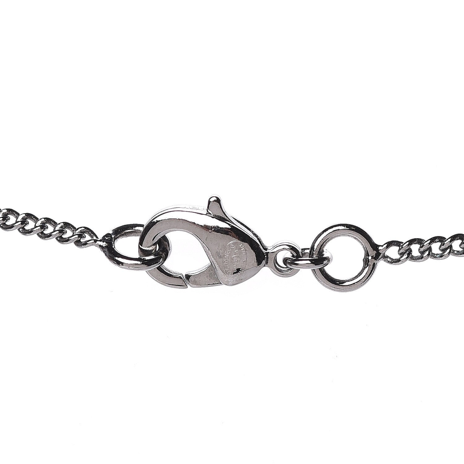 Chanel Pearl Enamel Heart CC Necklace Pendant Silver 3 of 4