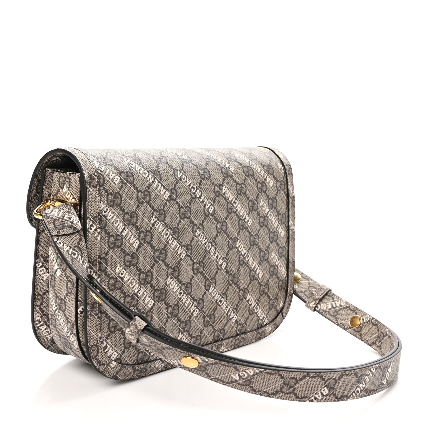 X BALENCIAGA GG Supreme Monogram Logo Print Horsebit 1955 Shoulder Bag Beige Ebony