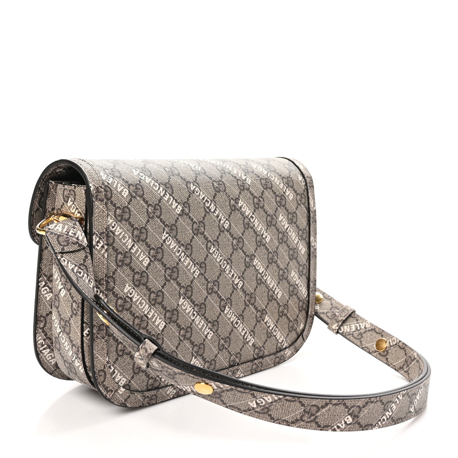 Gucci X BALENCIAGA GG Supreme Monogram Logo Print Horsebit 1955 Shoulder Bag Beige Ebony 3 of 10