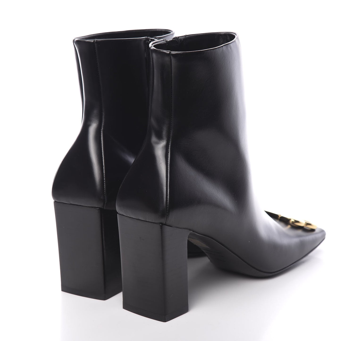 Calfskin Varenne BB Double Square 80mm Booties 39.5 Black Gold