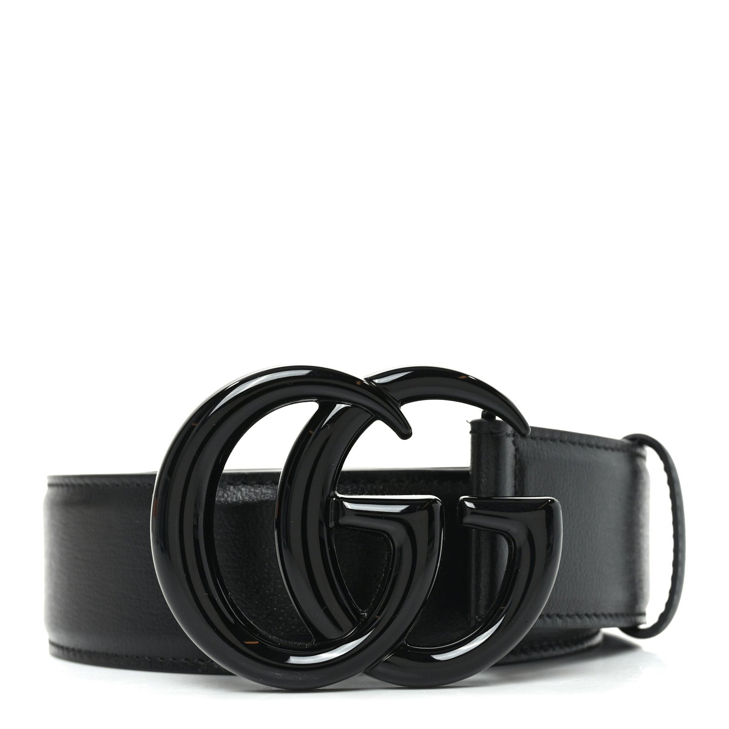 Gucci Azalea Calfskin Enamel Monochrome Double G 40mm Belt 95 38 Black 1 of 5