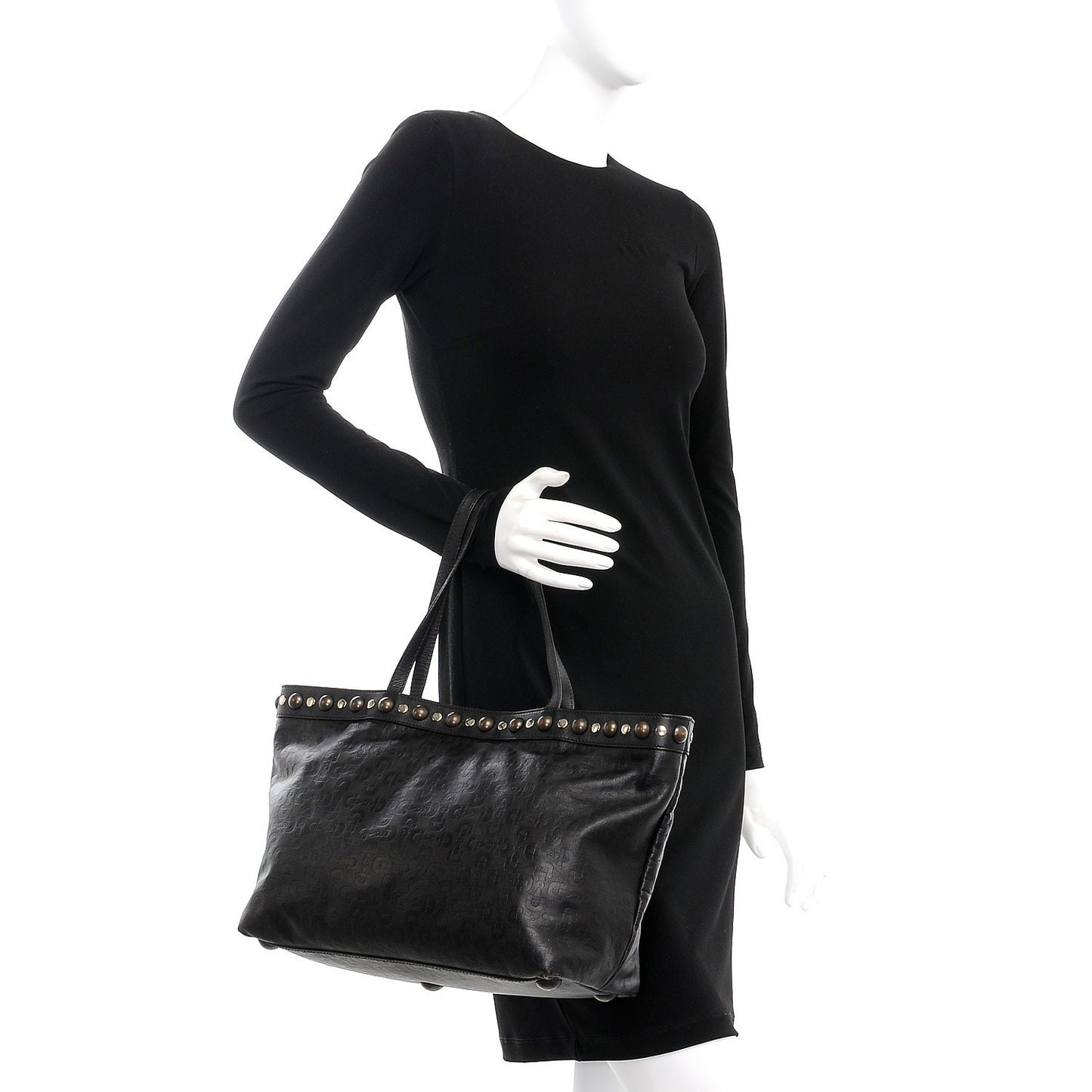 Calfskin Horsebit Embossed Medium Babouska Shopping Tote Dark Brown