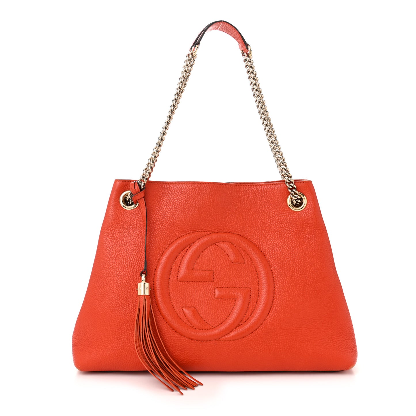 Pebbled Calfskin Medium Soho Chain Shoulder Bag Sun Orange