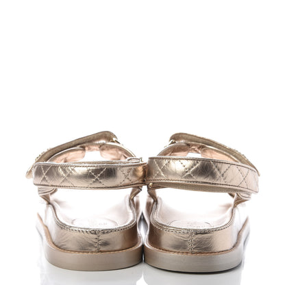 Chanel Iridescent Lambskin Velcro Dad Sandals 39.5 Light Bronze 6 of 10
