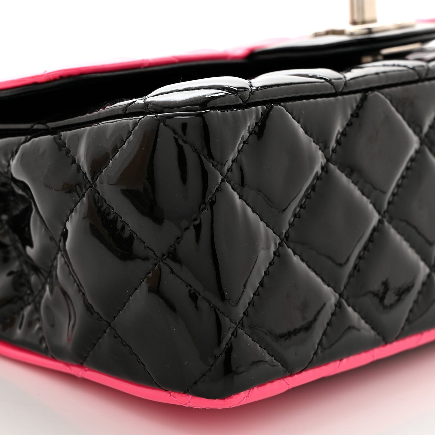 Patent Calfskin Quilted Bi-Color Mini Rectangular Flap Pink Black