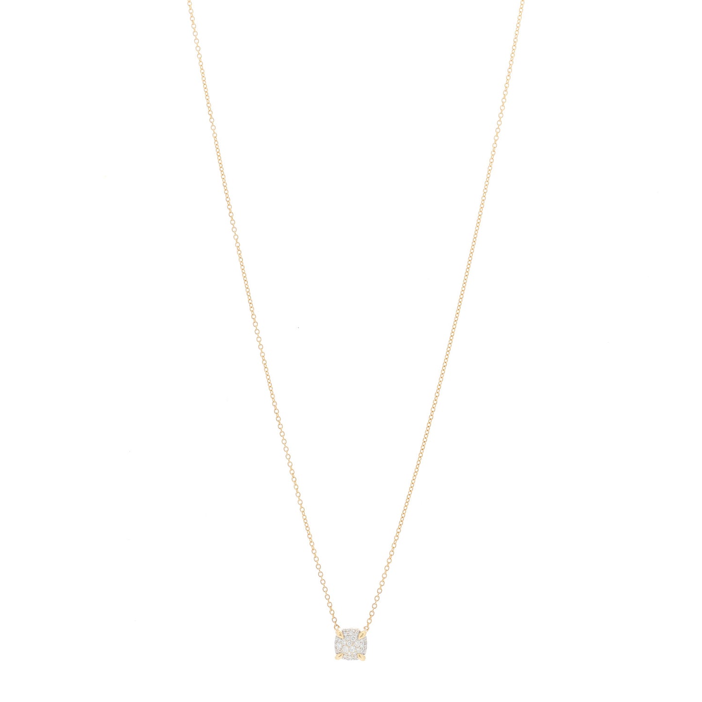 18K Yellow Gold Diamond 7mm Petite Chatelaine Pave Pendant Necklace