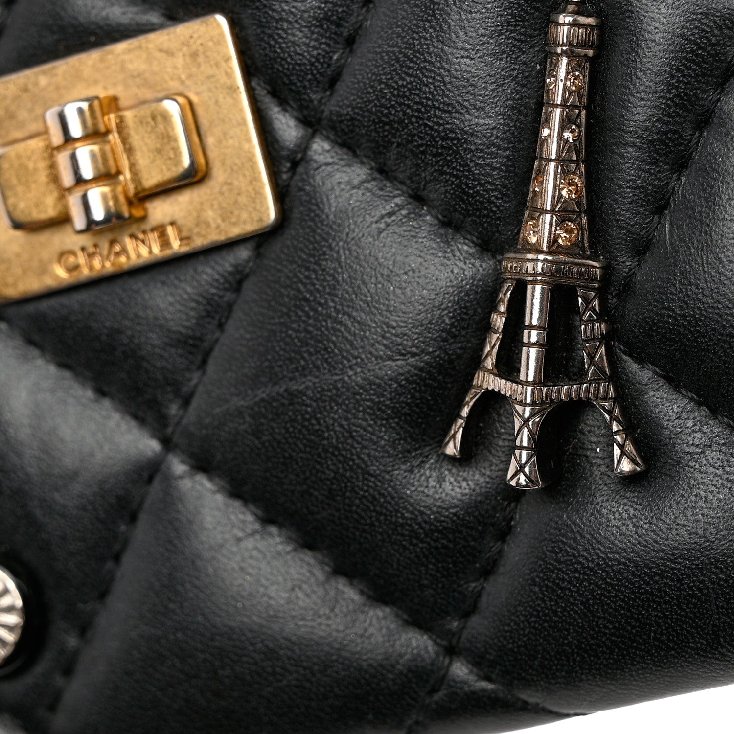 Chanel Aged Calfskin Quilted Lucky Charms Reissue Card Holder Black 9 of 12