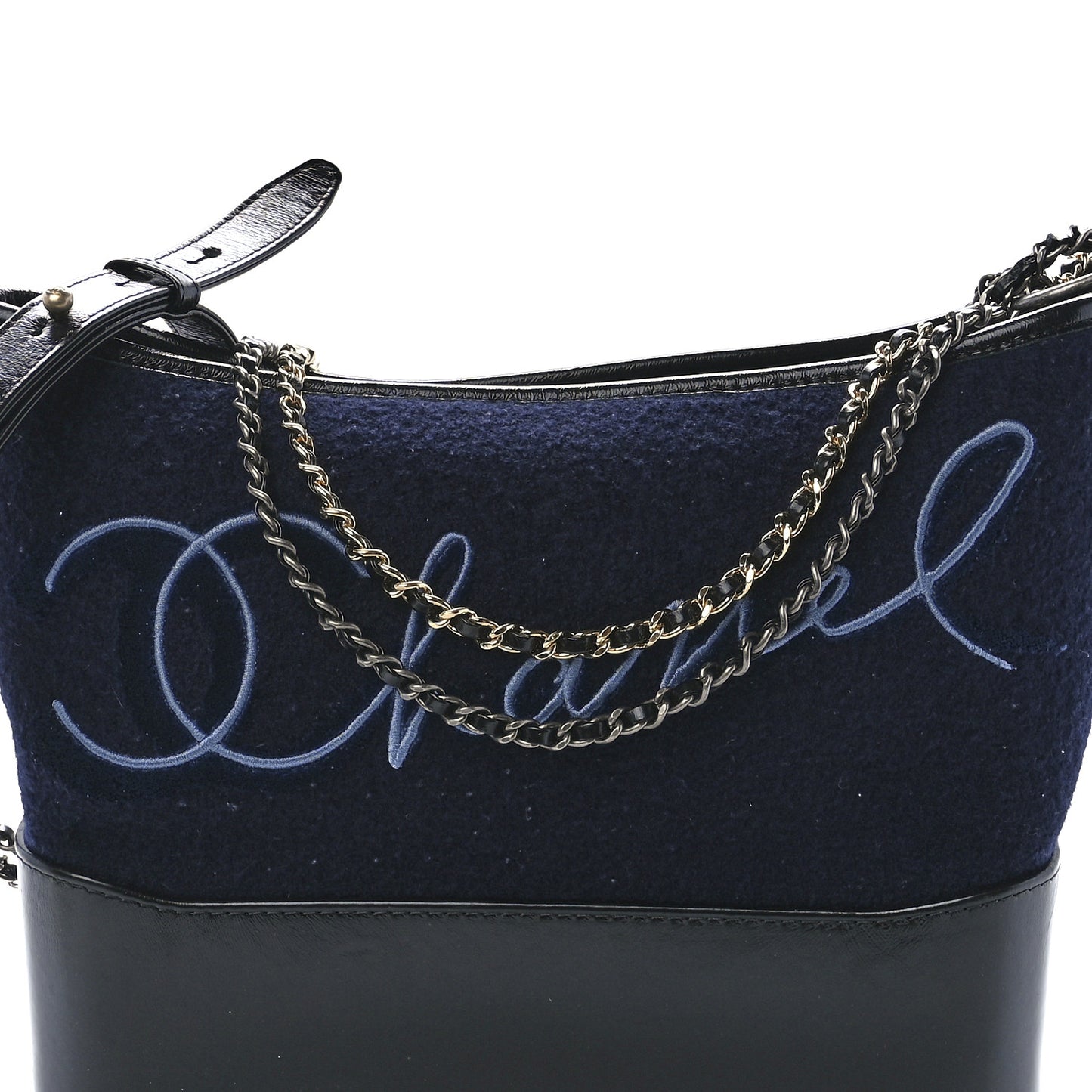 Calfskin Wool Embroidered Paris Hamburg Medium Gabrielle Hobo Dark Navy Blue