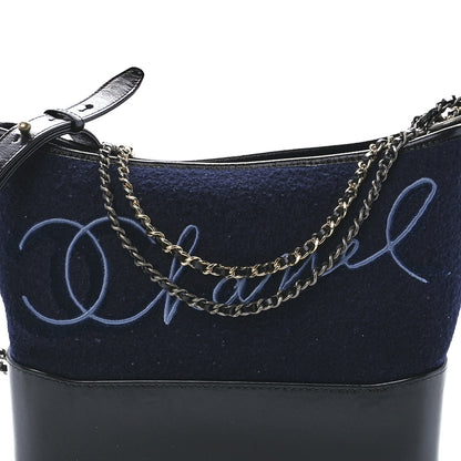 Chanel Calfskin Wool Embroidered Paris Hamburg Medium Gabrielle Hobo Dark Navy Blue 8 of 11