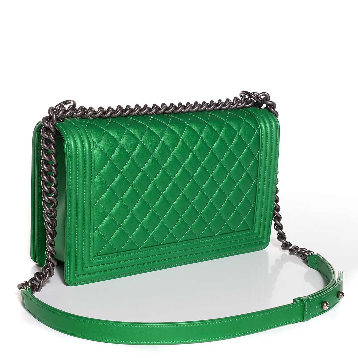 Metallic Calfskin Quilted Large Boy Flap Green