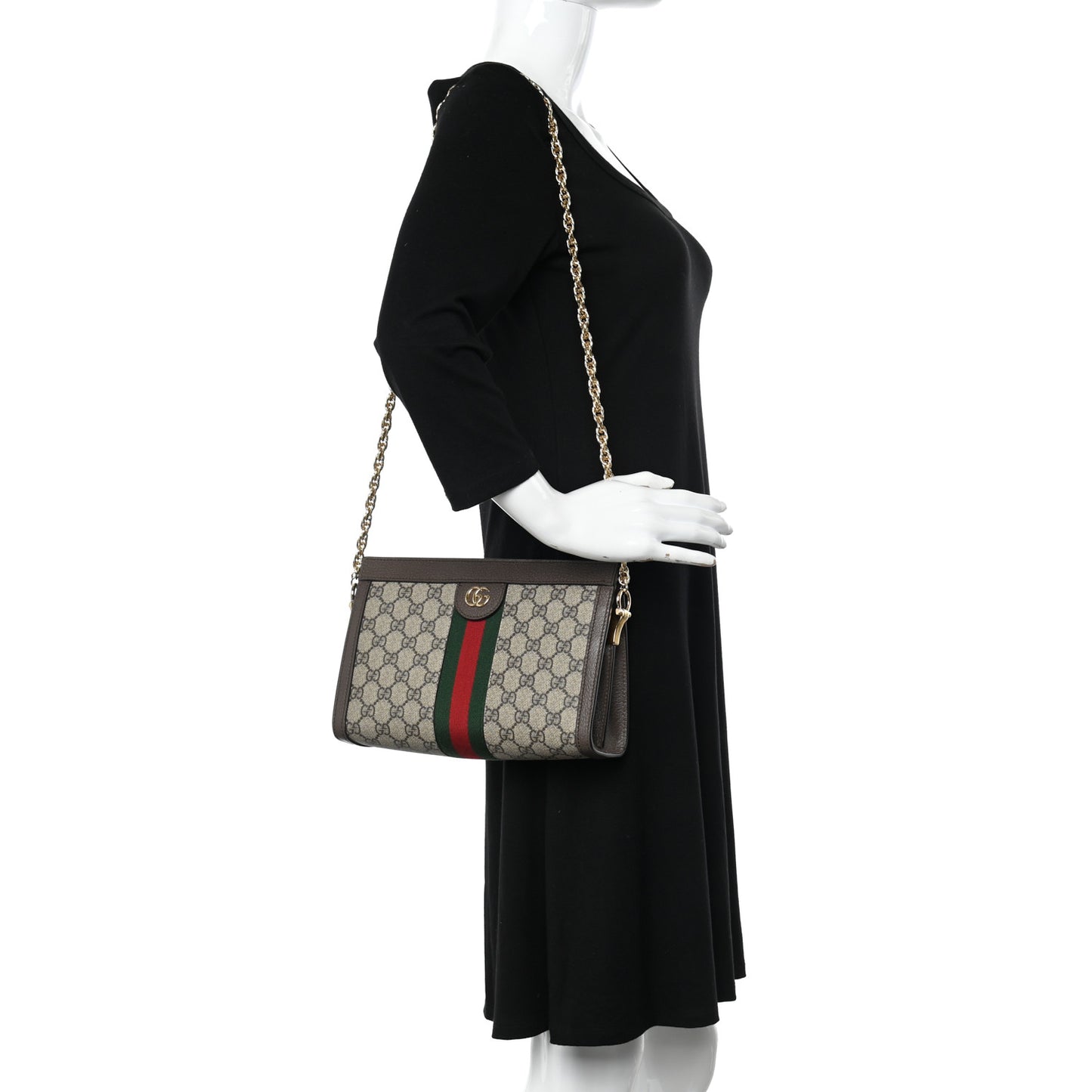 GG Supreme Monogram Web Small Ophidia Chain Shoulder Bag Brown
