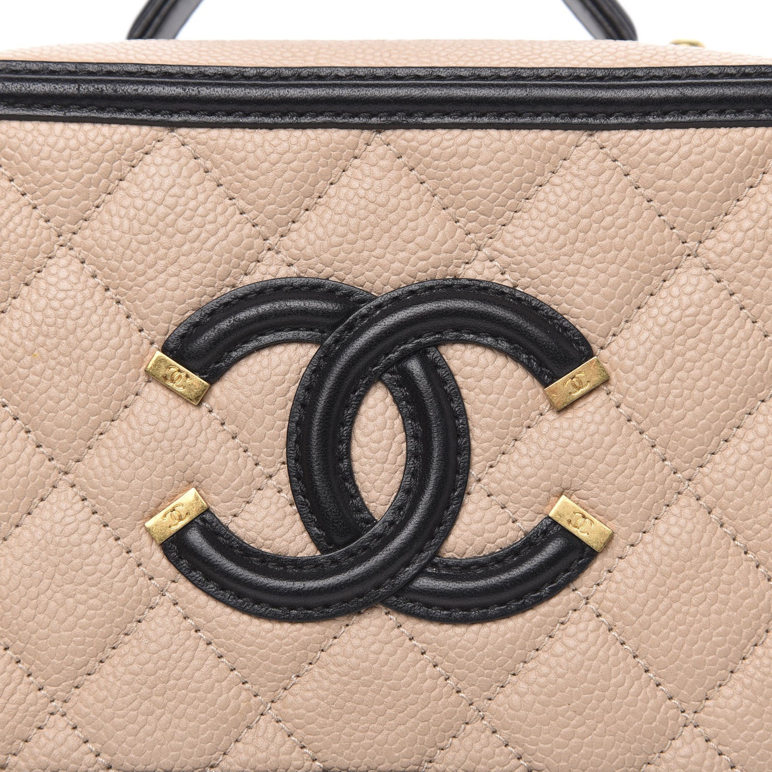 Chanel Caviar Quilted Small CC Filigree Vanity Case Beige Black 8 of 12