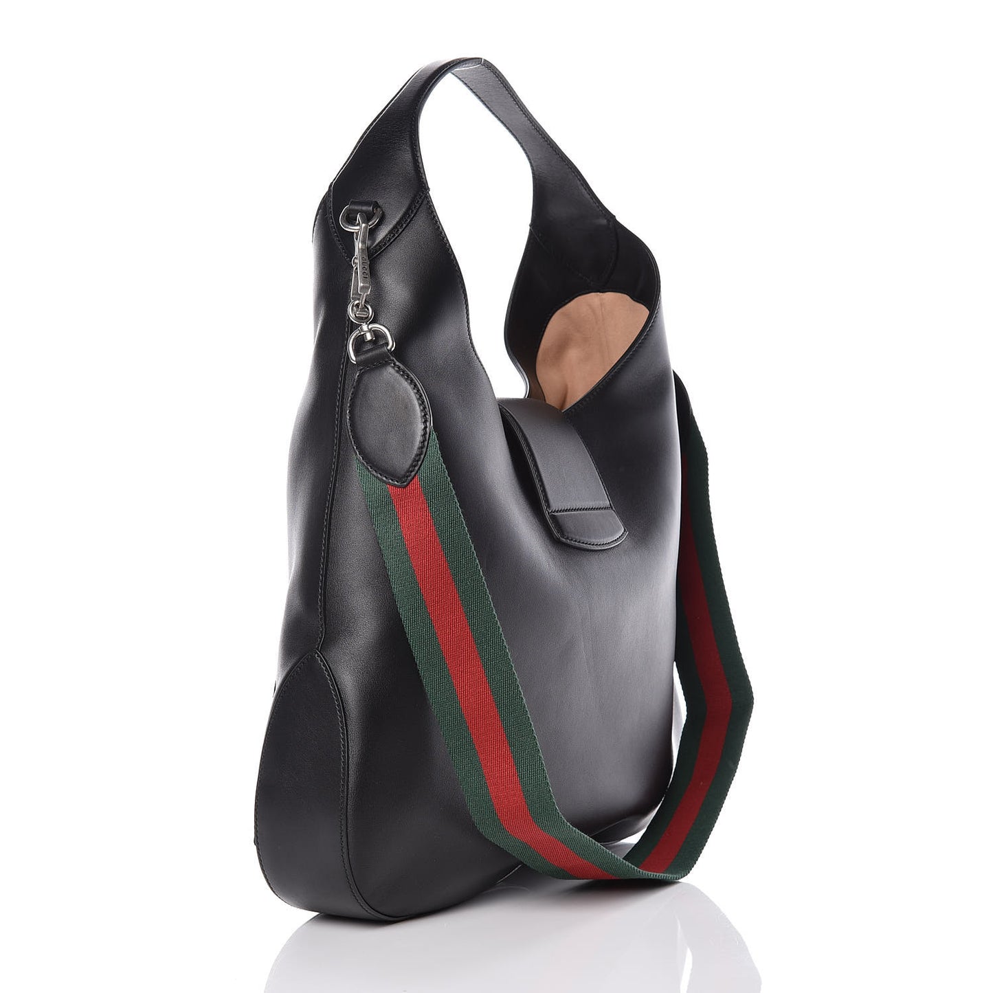 Calfskin Web Dog Embroidered Large Dionysus Hobo Black