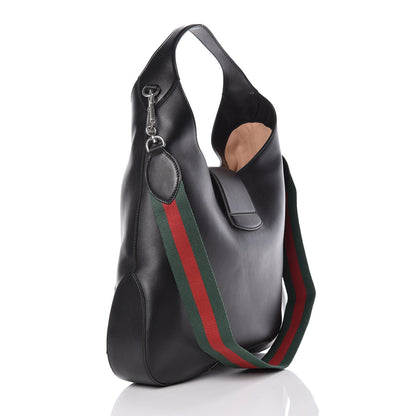 Gucci Calfskin Web Dog Embroidered Large Dionysus Hobo Black 3 of 9