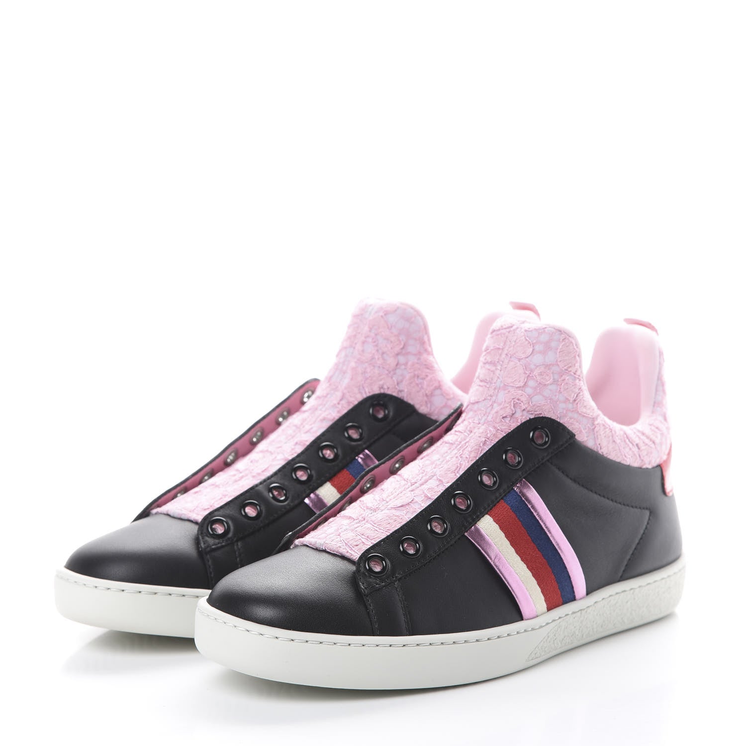Gucci Calfskin Lace Sylvie Web Womens New Ace High Top Sneakers 36.5 Black 3 of 9