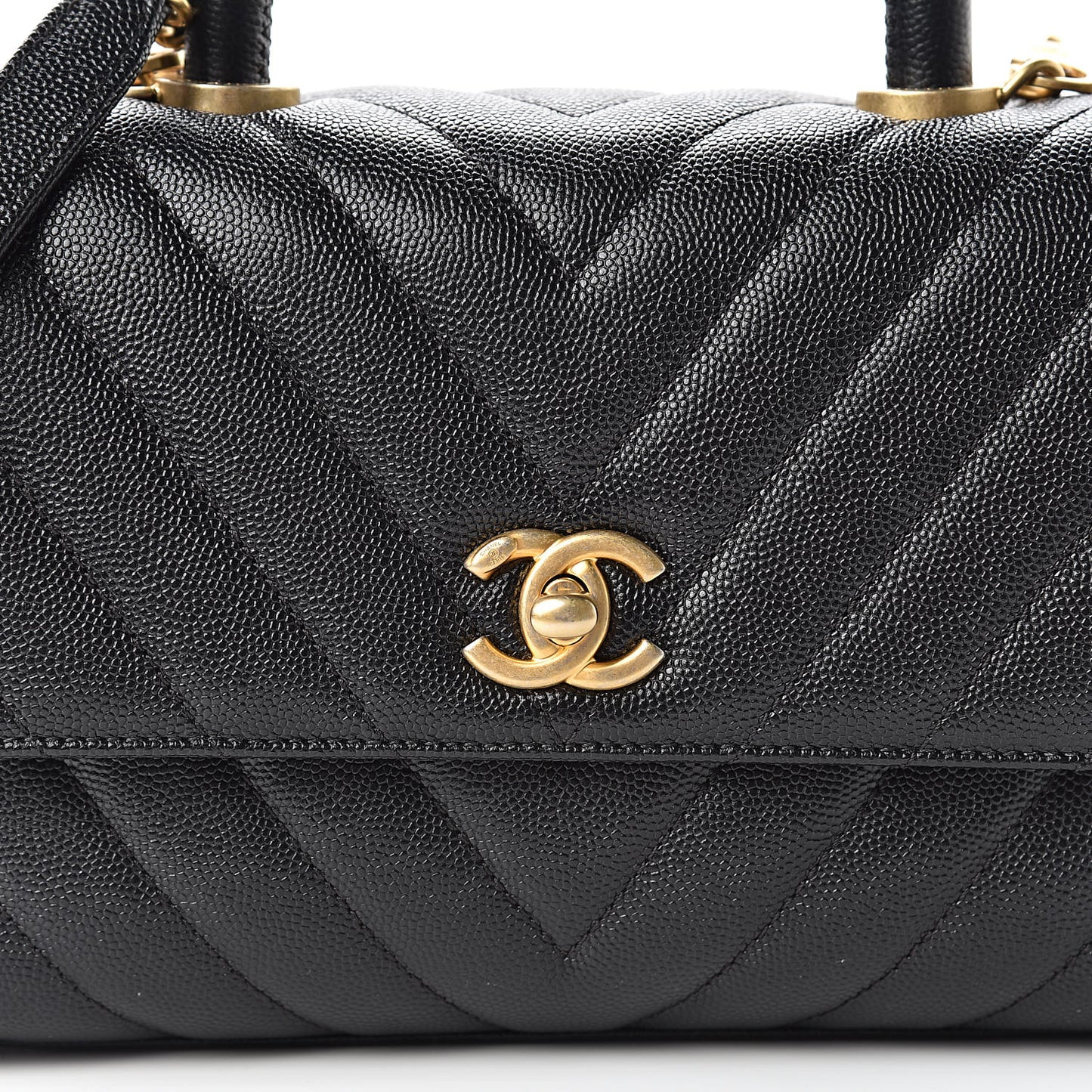 Caviar Chevron Quilted Mini Coco Handle Flap Black
