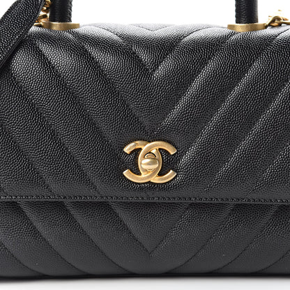 Chanel Caviar Chevron Quilted Mini Coco Handle Flap Black 8 of 12