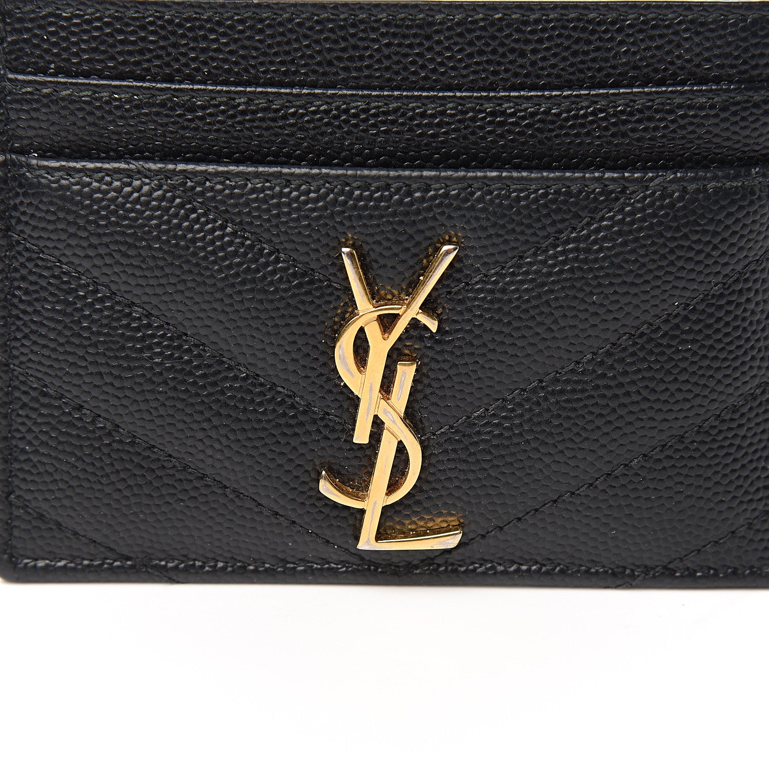 Saint Laurent Grain De Poudre Matelasse Chevron Monogram Credit Card Case Black 7 of 8