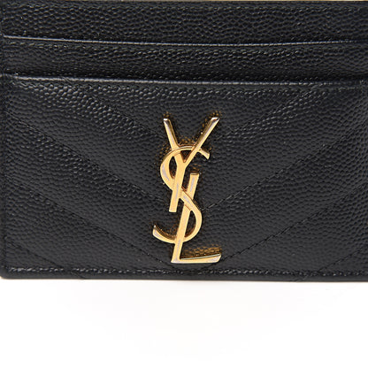 Saint Laurent Grain De Poudre Matelasse Chevron Monogram Credit Card Case Black 7 of 8