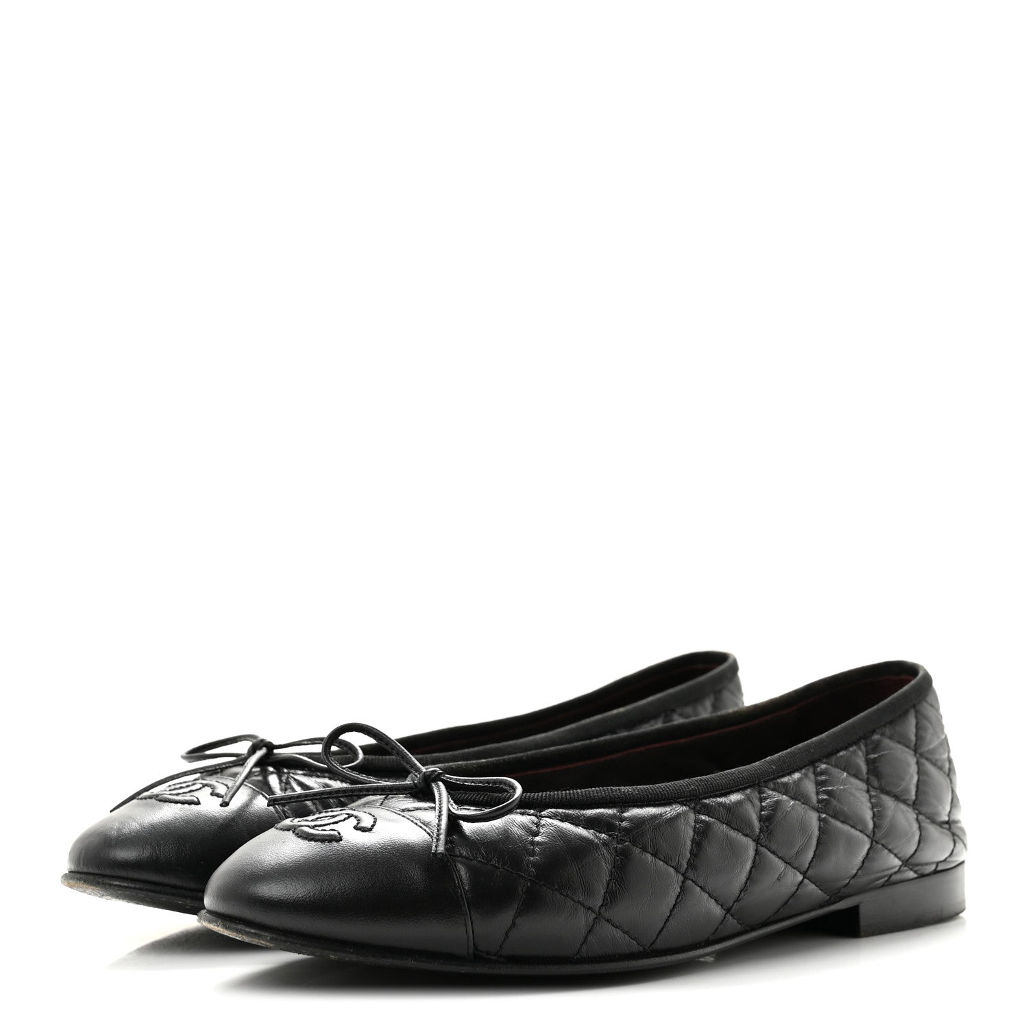 Chanel Aged Calfskin Quilted CC Cap Toe Ballerina Flats 37.5 Black 4 of 11