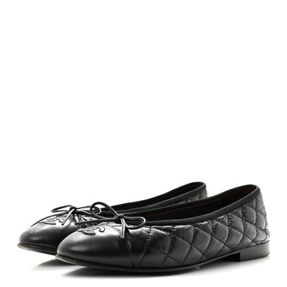 Chanel Aged Calfskin Quilted CC Cap Toe Ballerina Flats 37.5 Black 4 of 11