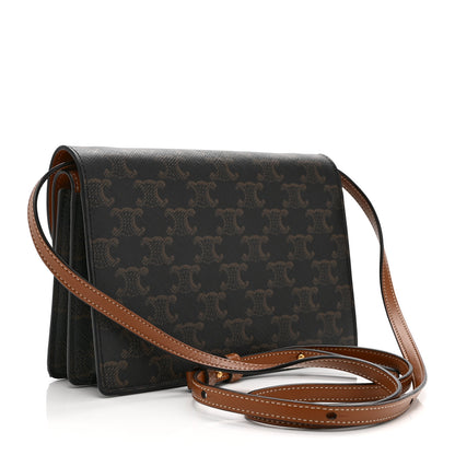 Celine Triomphe Canvas Lambskin Wallet On Strap Tan 3 of 12