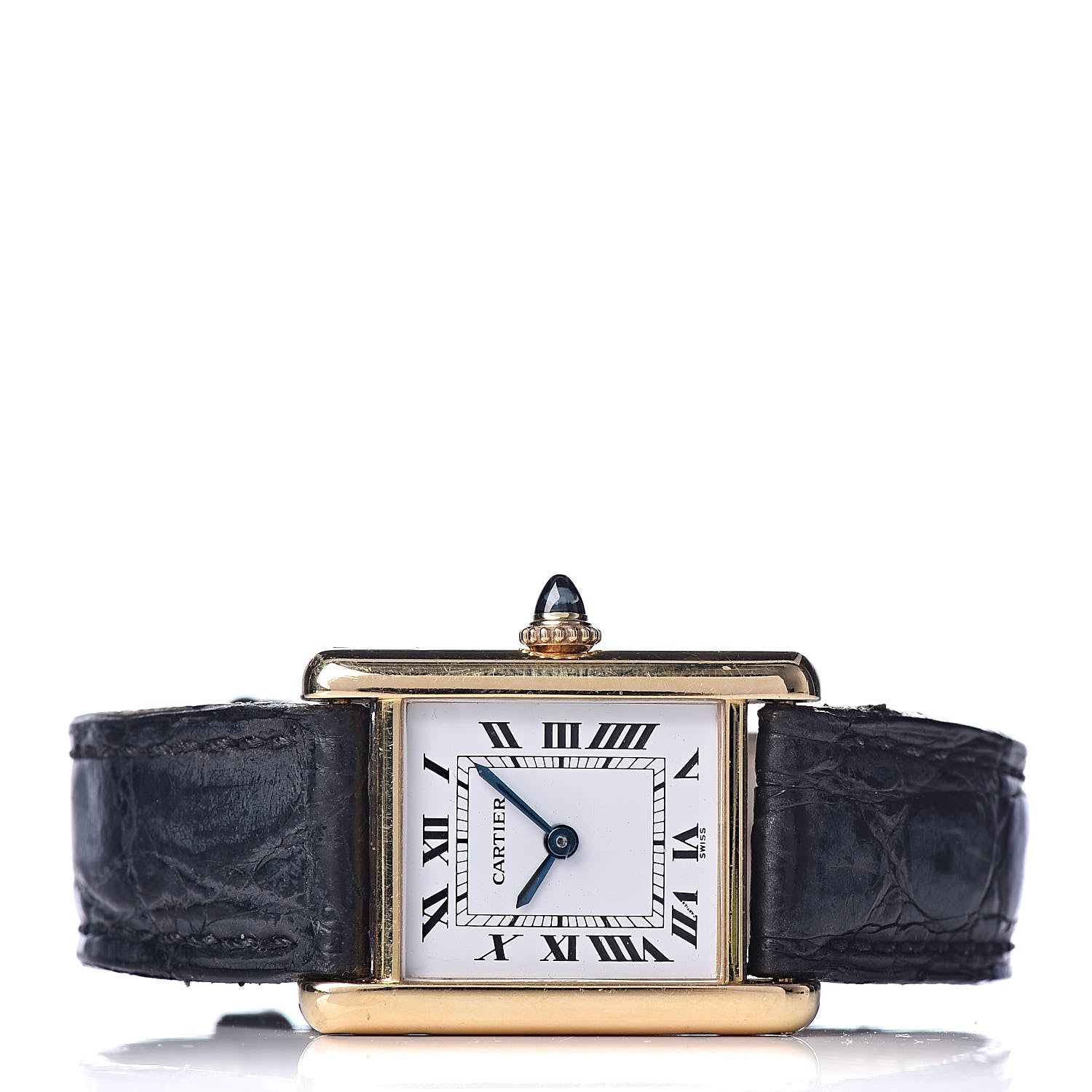 Cartier 18K Yellow Gold Alligator 20mm Tank Louis Quartz Watch 3 of 8