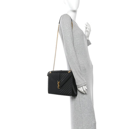 Saint Laurent Grain De Poudre Matelasse Chevron Large Monogram Satchel Black 2 of 13
