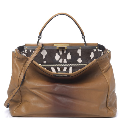 Fendi Goatskin Calf Hair Large Peekaboo Iconic Satchel Cuoio Moro 1 of 12