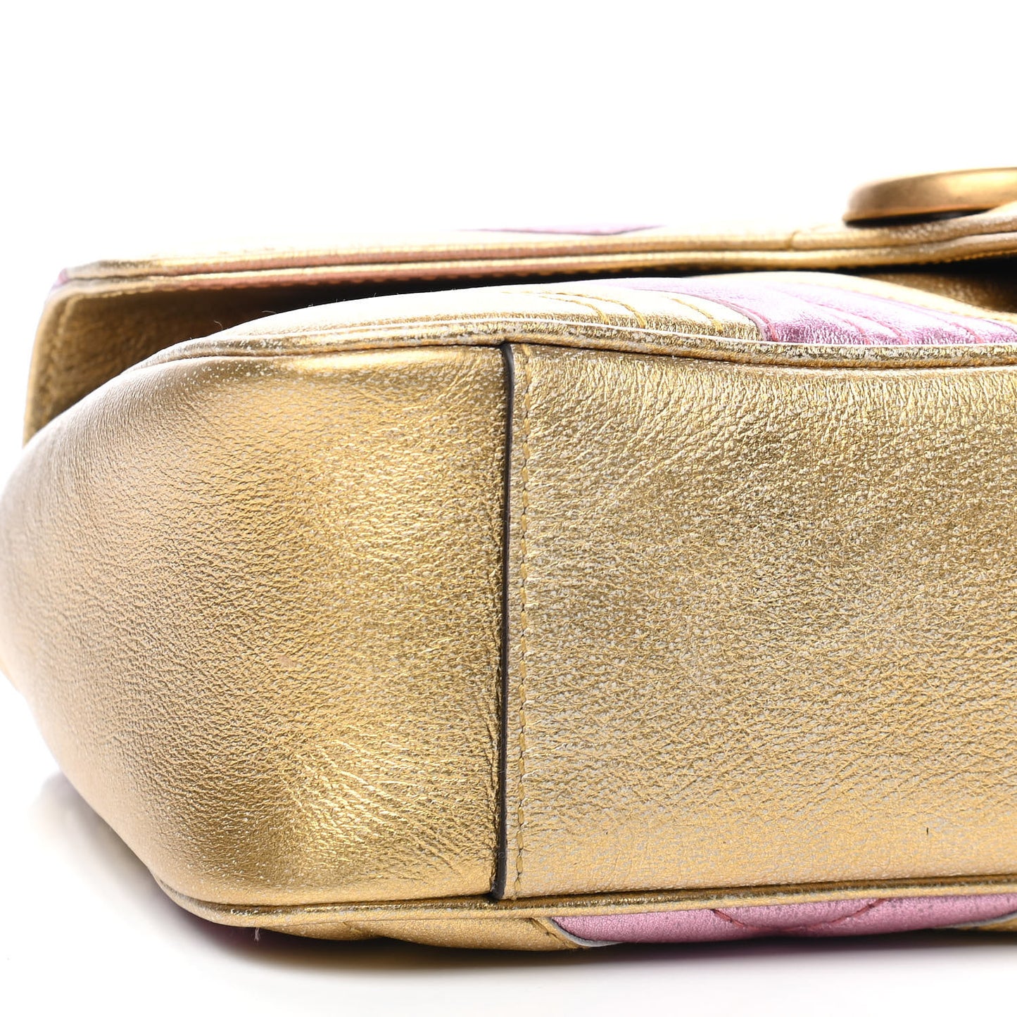 Metallic Calfskin Matelasse Small GG Marmont Shoulder Bag Gold Pink