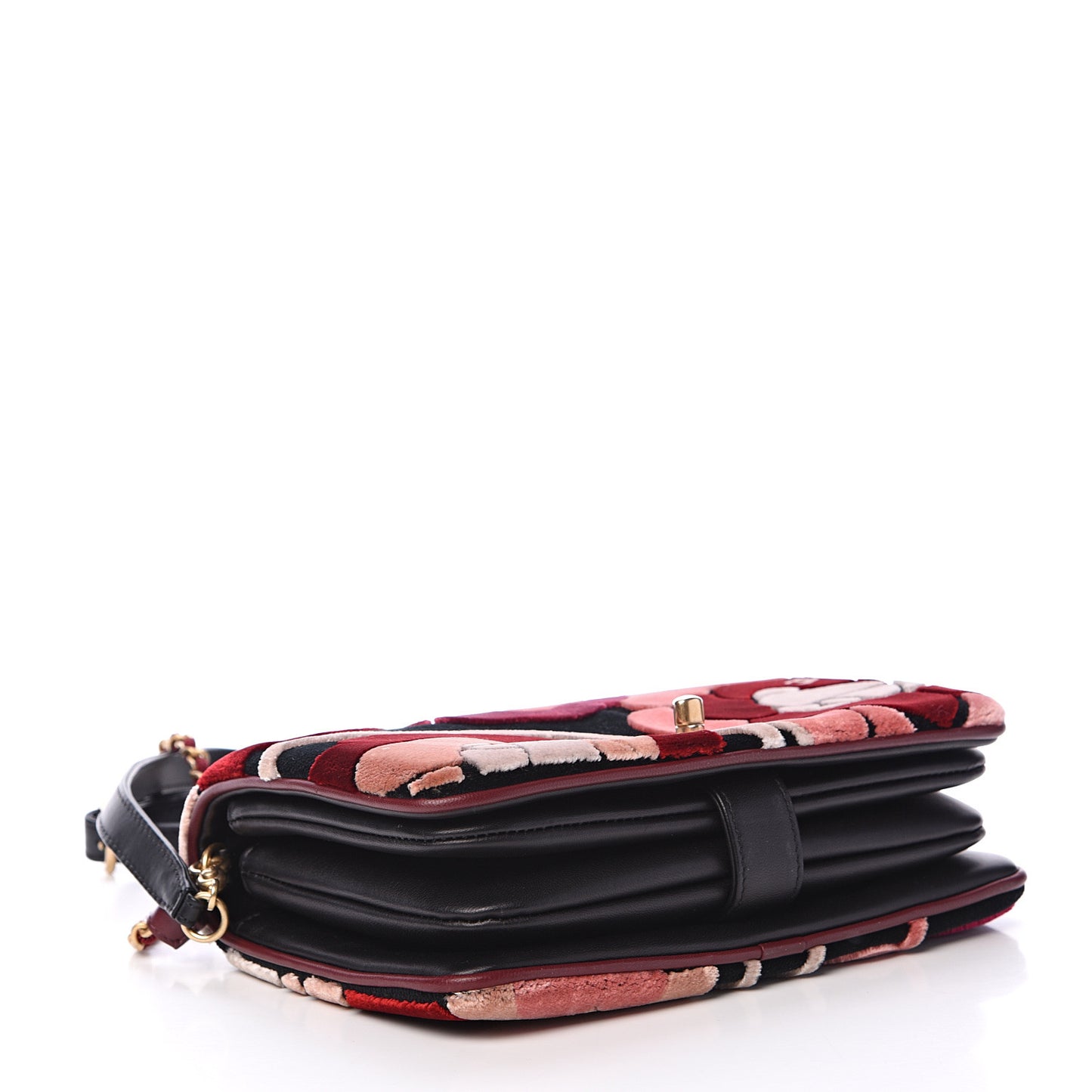 Velvet Lambskin Camellia Flap Black Burgundy