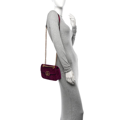 Gucci Velvet Matelasse Mini GG Marmont Shoulder Bag Fuchsia Violet Cyclamen 2 of 11