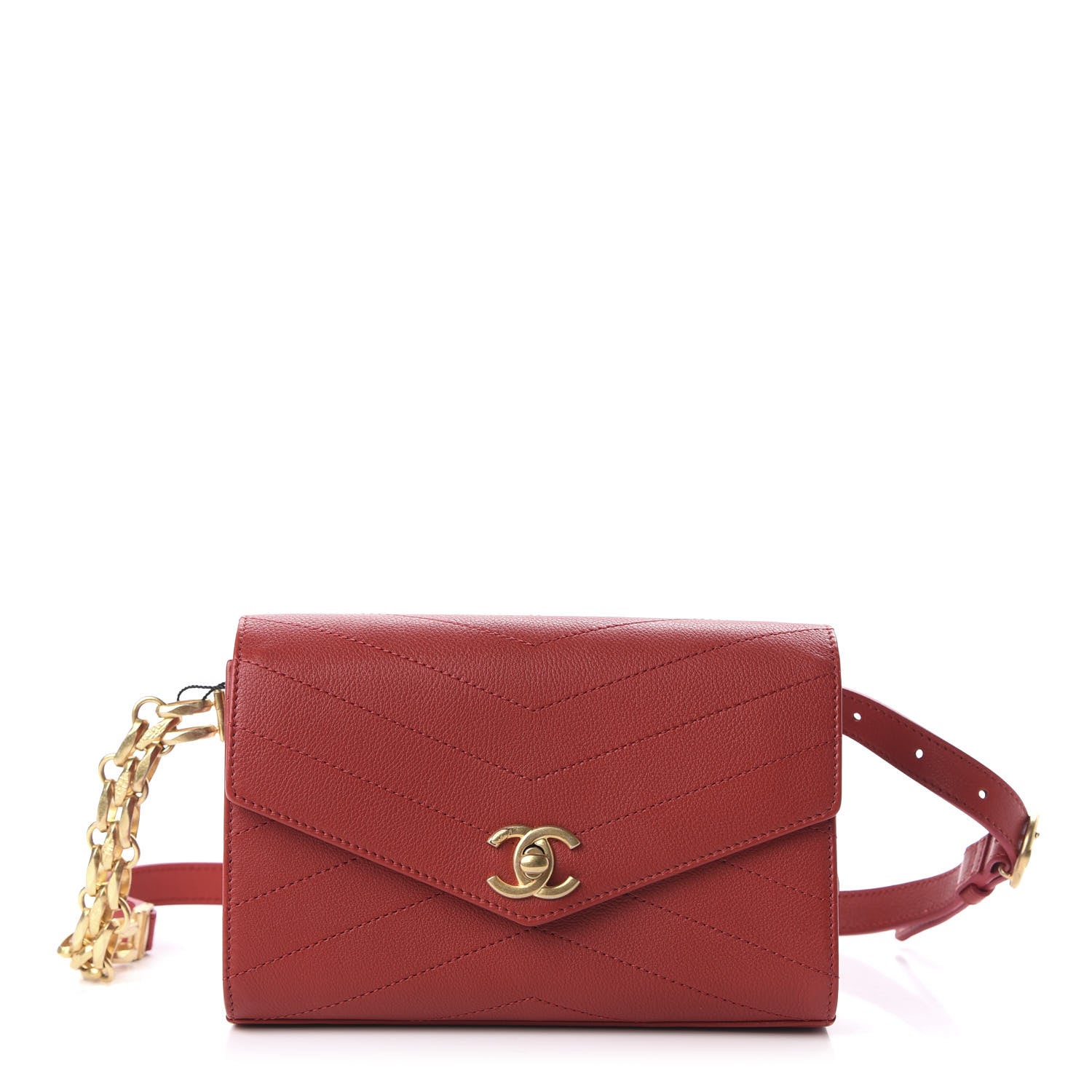 Chanel Calfskin Chevron Stitched Coco Waist Bag Red 1 of 10