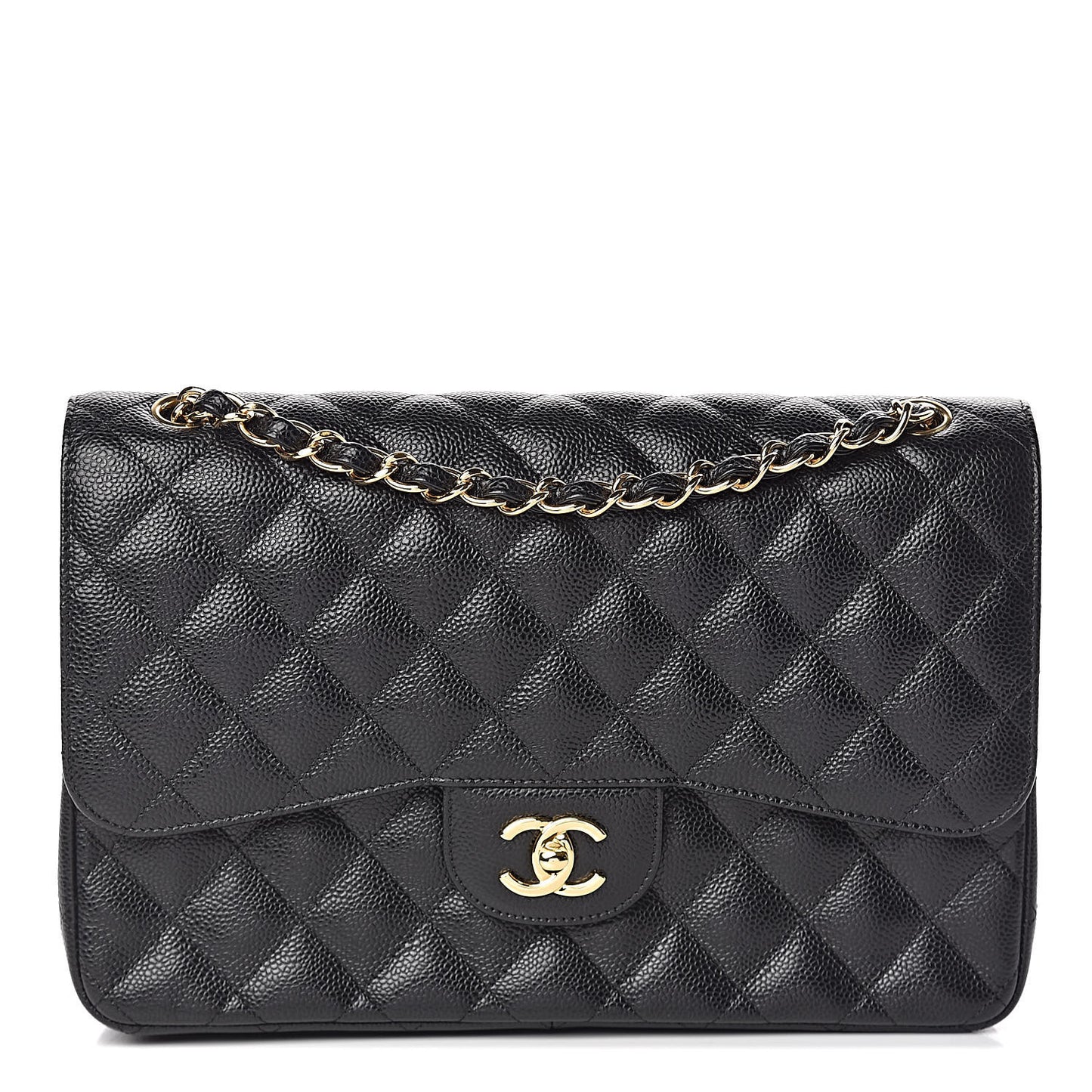 Caviar Quilted Jumbo Double Flap Black