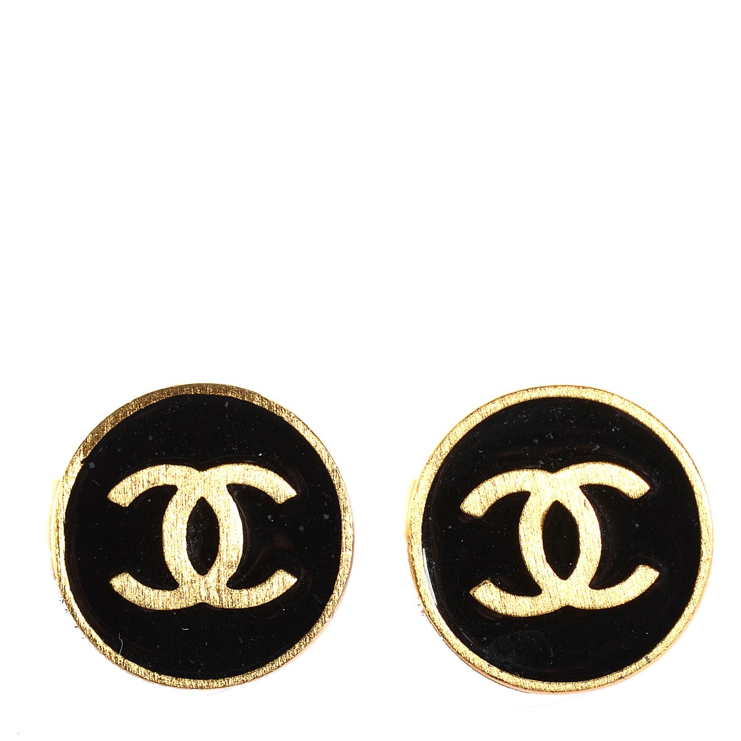 Chanel Enamel CC Clip On Earrings Black Gold 1 of 5
