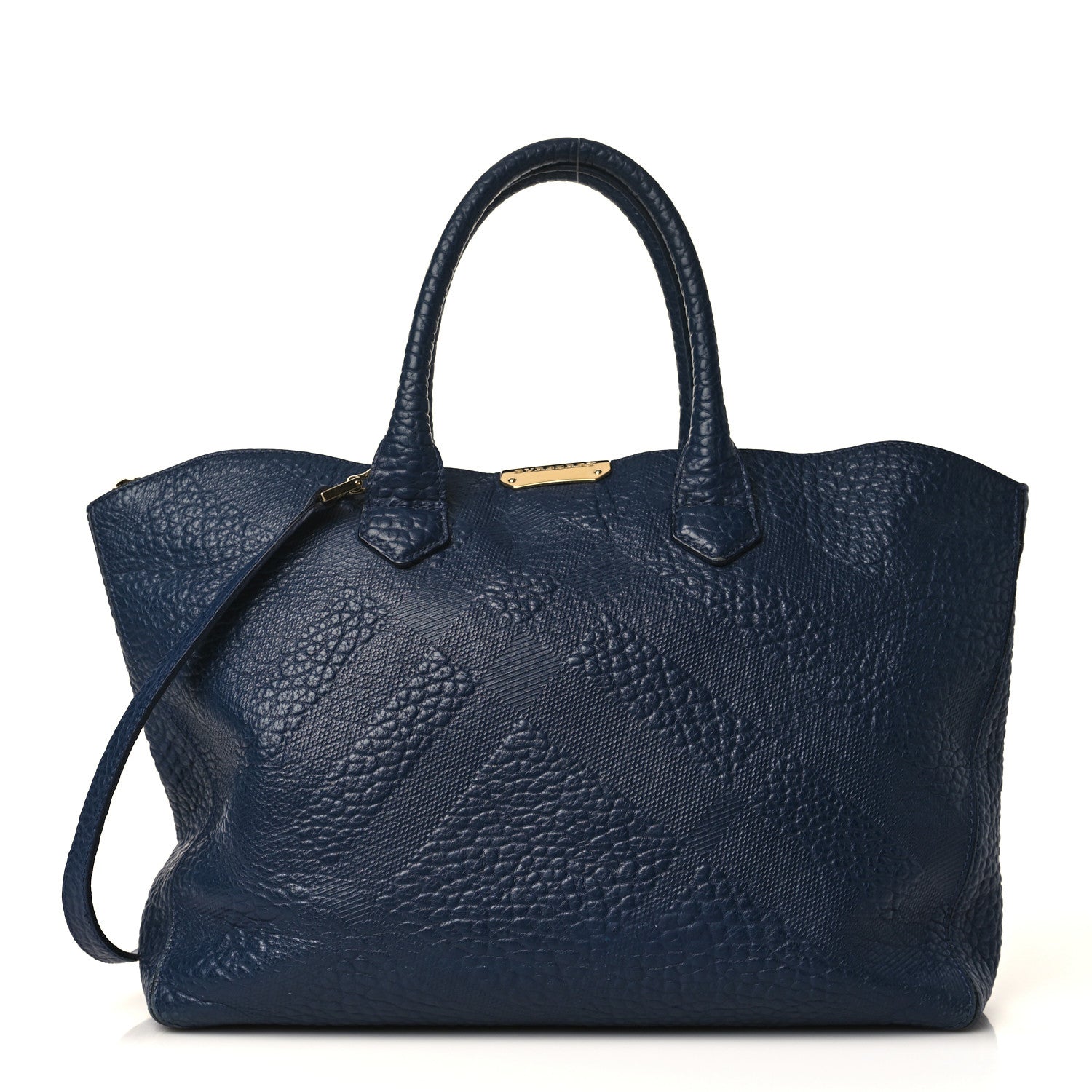 Burberry Heritage Grain Check Embossed Medium Dewsbury Tote Blue Carbon 1 of 10
