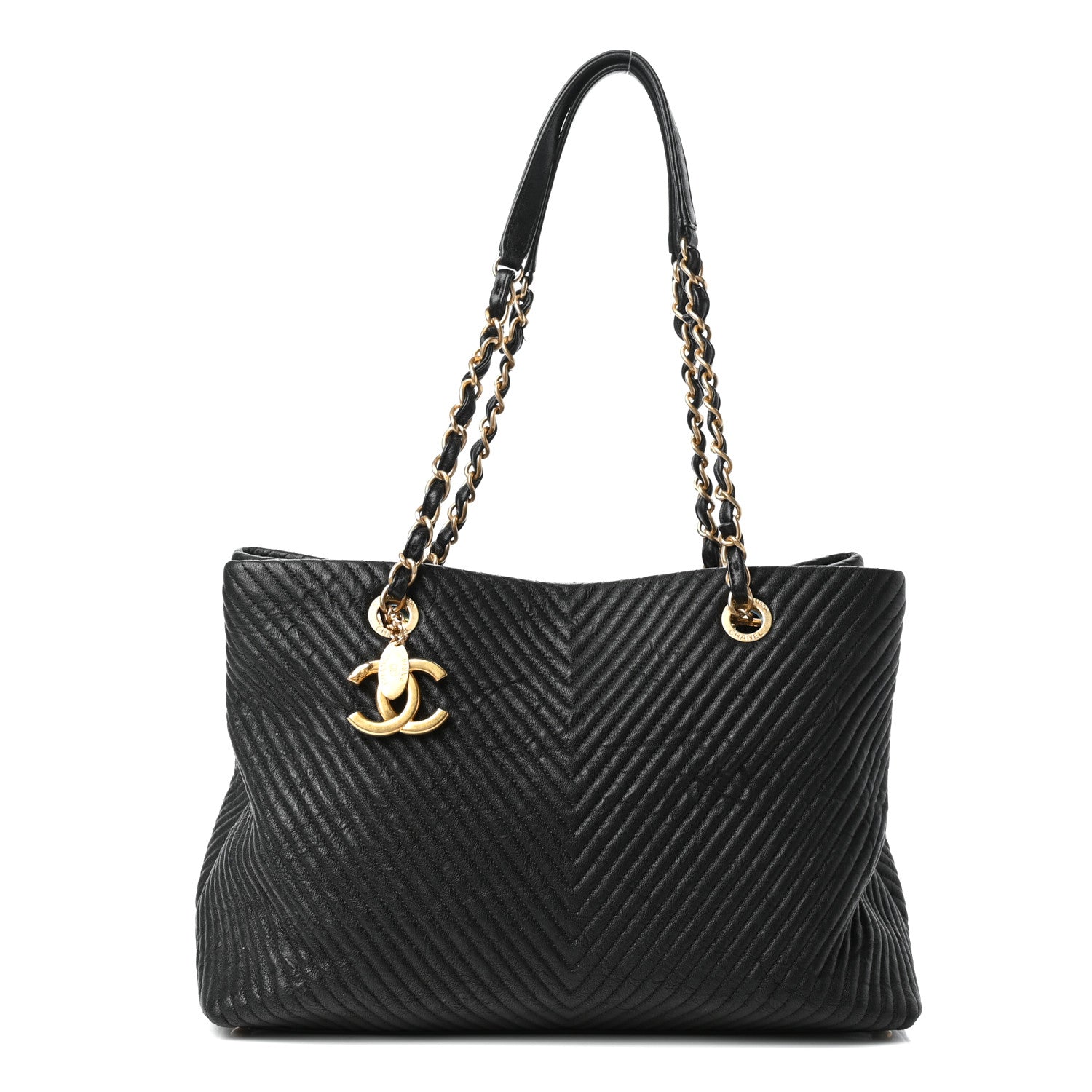 Chanel Wrinkled Lambskin Chevron Quilted Surpique Tote Black 1 of 9