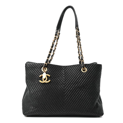 Chanel Wrinkled Lambskin Chevron Quilted Surpique Tote Black 1 of 9