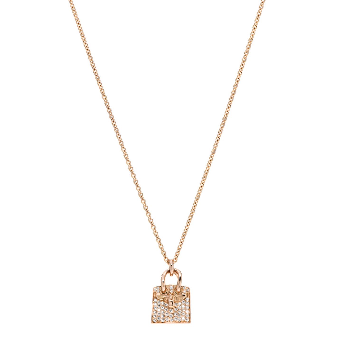 18K Rose Gold Diamond Birkin Amulette Pendant Necklace