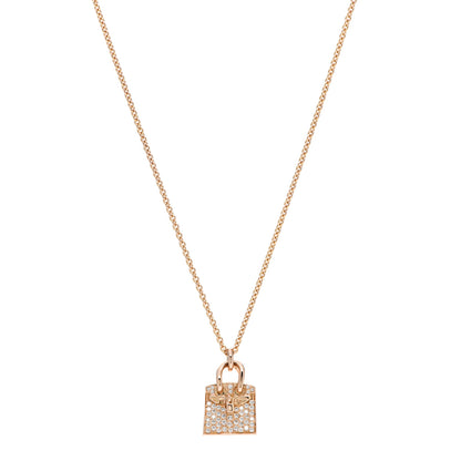 Hermes 18K Rose Gold Diamond Birkin Amulette Pendant Necklace 1 of 5